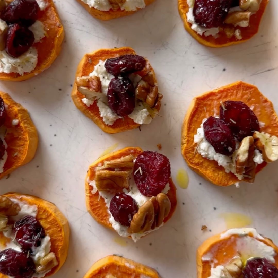 Sweet Potato Cranberry Goat Cheese Bites