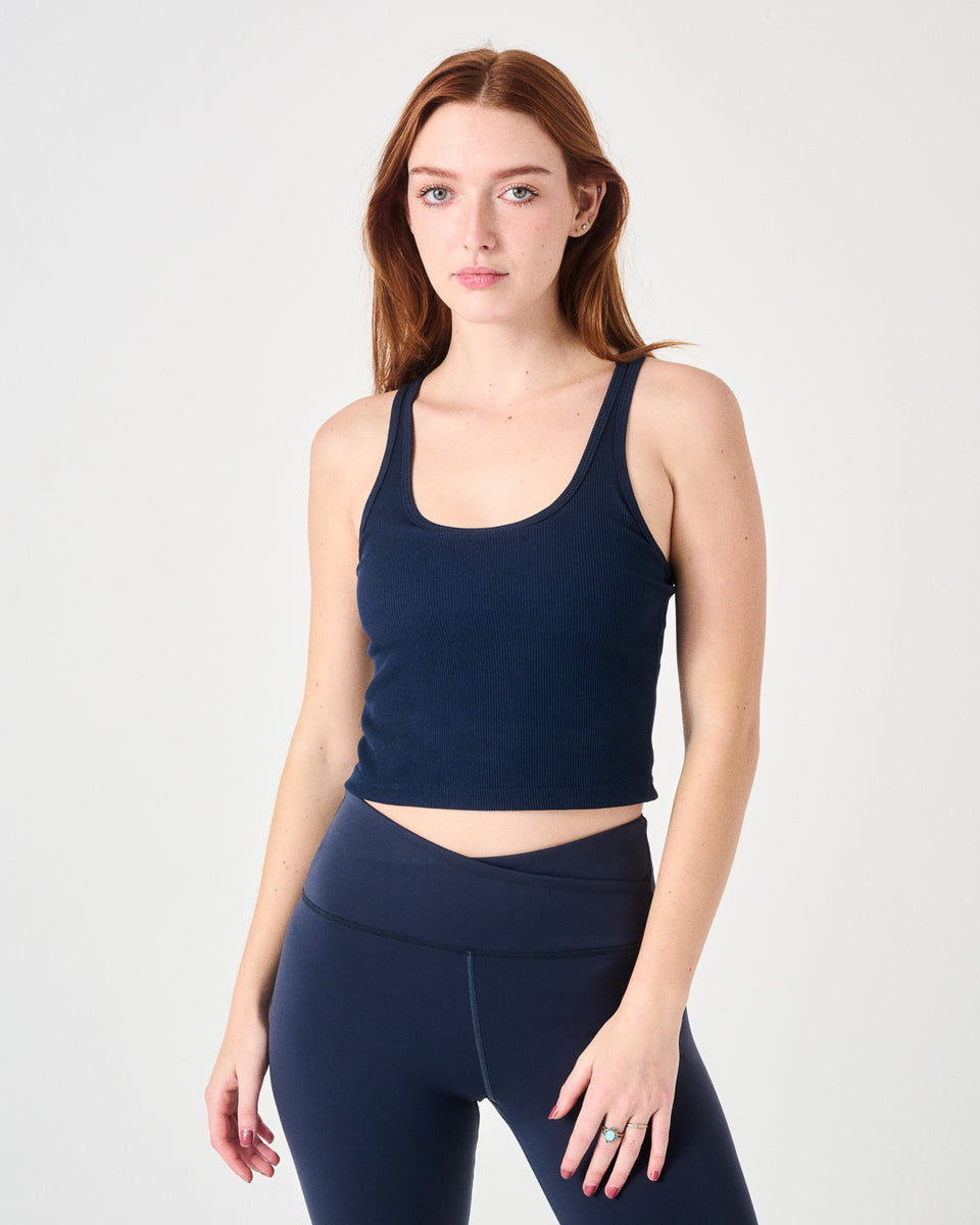 Rib Crop Tank- Navy- FINAL SALE – The Sculpt Society